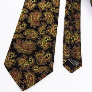 Bugatchi Mens Black Gold Paisley Silk Neck Tie Made in‎ Italy